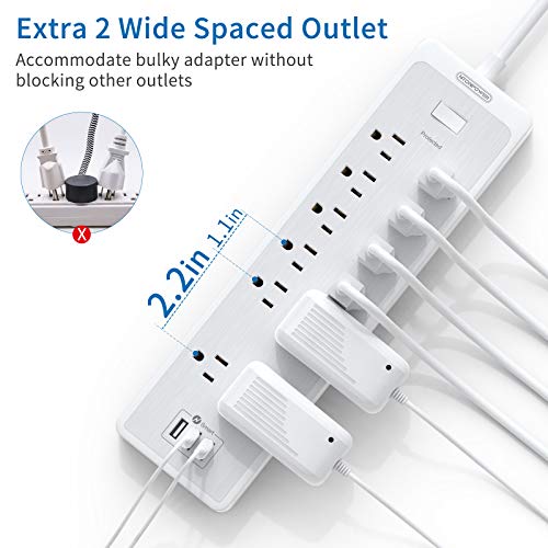 Extension Cord 25 Ft Power Strip, Ntonpower 2100 Joules Surge Protector With 12 Outlet 3 Usb Port, 1875W/15A, Overload Protection, Flat Plug, Long Cord For Workbench, Home Office Accessories, White #TOP7