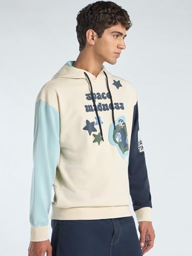 Image of Bewakoof Men's Printed Oversized Fit Full Sleeve Cotton Poly Hoodies