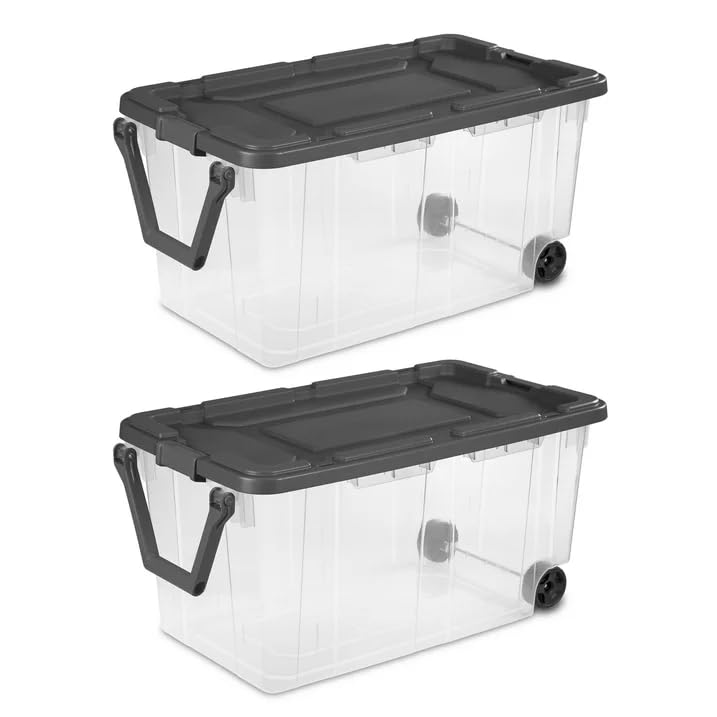 2 Count 160 Quart Wheeled Stacker, Extra Large Durable Clear Bin, Box with Latch Lid and Pull Handle