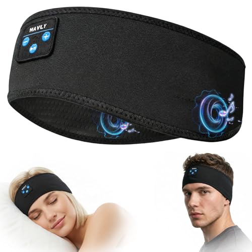 Navly Sleep Headphones for Side Sleepers, Washable Bluetooth Headband with Ultra-Thin Speakers for Reduced Pressure, Yoga, Travel (Black Ink)