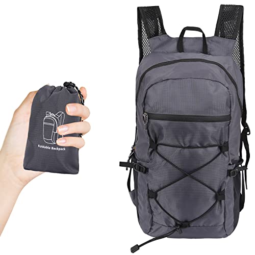 TSLBW Mochila Plegable Ultraligera, Mochila de Senderismo Impermeable con Bolsa de Almacenamiento Mochila de día Multifuncional para Deportes al aire libre viajes Senderismo Camping Ciclismo (Gris)