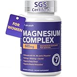 Magnesium 7 Complex for Women 1600mg, Magnesium Glycinate 600mg 7 High Absorption Magnesium Supplement with Citrate, Malate, Chelate, Taurate, Gluconate, Aspartate & Ascorbate for Sleep, 60 Capsules