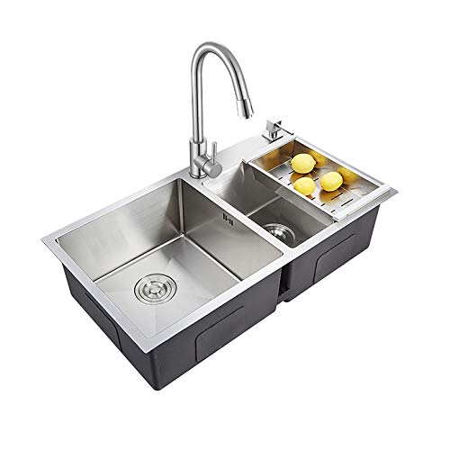 ZBL Fregadero de Acero Inoxidable con Kit de alcantarillado Grifo Empotrado Cocina Cuadrada Fregadero de un Solo tazón Cover