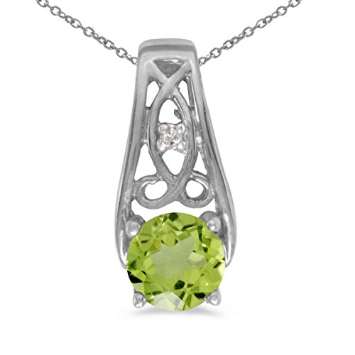 LXR 14k białe złoto okrągły perydot i diament wisiorek 0,41 ct
