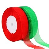 DECYOOL 2 Rolls 100 Yards Christmas Ribbons Organza Holiday Festival Ribbons 0.8" Wide for Gift Wrap