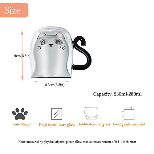 Bignosedeer Black Cat Mug,Double Wall Glass Cup,Tea Insulated Glass Cute Animal With Cat Tail Handle Coffee Mug Latte Cappuccino For Christmas Halloween Thanksgiving Friends #TOP3