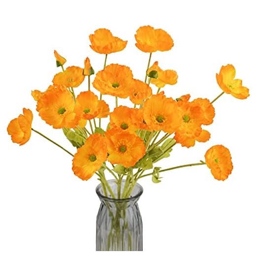 Agusbagli 6pcs Artificial Poppy Silk Flowers, 23“ Faux Corn Poppy Flower Stems Fake Plants Coral Flower Arrangement and Table Centerpiece for Home Decor Bouquet Wedding Party - Orange
