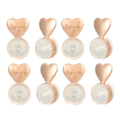 Earring Backs for Droopy Ears, AKRUWELRY Earring Lifter Backs Replacements for Heavy Earrings 8pcs Large Earring Support Backings for Earlobe Clear Rubber Earring Backers for Scew Studs, Rose Gold
