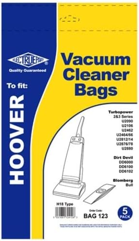 Electruepart Hoover H18 Type Upright Vacuum Cleaner Paper Dust Bags for Hoover Turbo Power, Dirt Devil DD6100 and Bloomberg Models (Pack of 5)