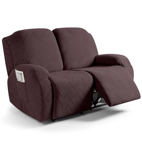 Image of Ruaozz Recliner Sofa Covers Recliner Chair Covers Loveseat Recliner Slipcovers with Pockets Washable Furniture Protector with Elastic Bottom (2 Seater, Dark Coffee)