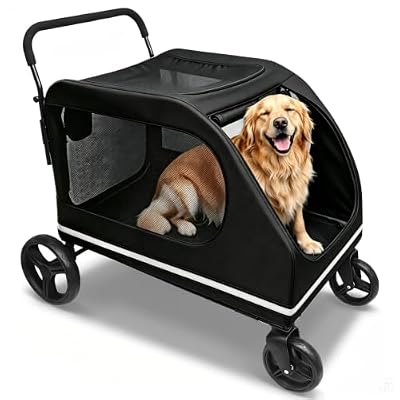 XIAPIA Extra Large Dog Stroller for Large Medium Dogs Up to 220 Lbs, Black