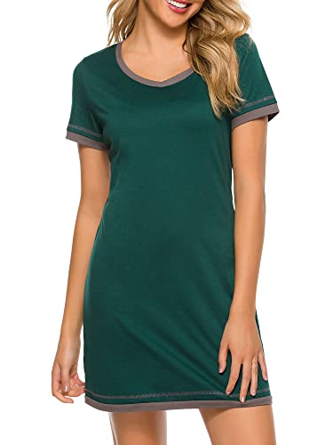 Qican Vestido feminino manga curta camisola solto pijamas relaxantes,Verde escuro