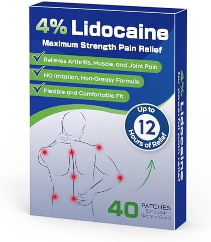 4% Lidocaine Pain Relief Patches, 12-Hour Effectiveness, 40 Patches -T27