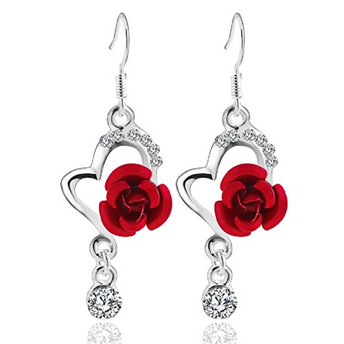Sannysis 1Pair Beautiful Diamond Pendant Fashion Long Earrings Rose (Red)