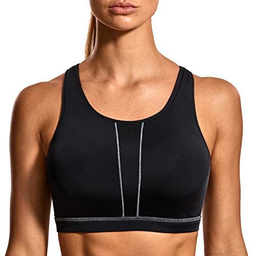 SYROKAN High Impact Sports Bras for Women Wirefree Full Coverage Active Padded Sports Bra Black 32E