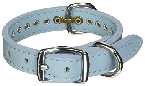 Image of Signature Leather Crystal Dog Collar, Baby Blue Solid Grain Leather, Fits 6 inch-8 inch Neck Size, 10 inch Overall Length
