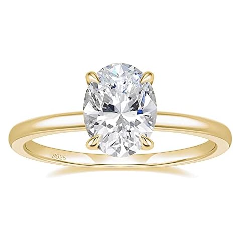 EAMTI 3CT 925 Sterling Silver Gold Engagement Rings Oval Cut Solitaire Cubic Zirconia CZ Wedding Promise Rings for Her Wedding Bands for Women Siz 7 Cover