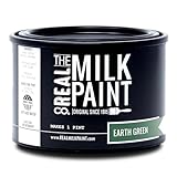 Real Milk Paint, Wood Paint for Furniture, Matte Paint for Cabinets, Walls, Brick, and Stone, Water Based Organic, No VOC, Earth Green, 1 Pint