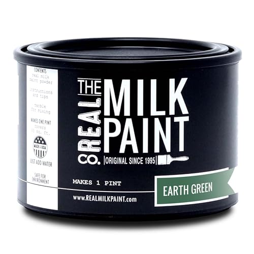 Real Milk Paint, Wood Paint for Furniture, Matte Paint for Cabinets, Walls, Brick, and Stone, Water Based Organic, No VOC, Earth Green, 1 Pint