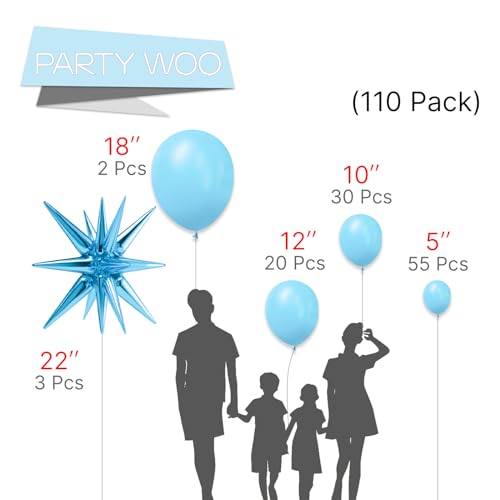 Image of PartyWoo Light Blue Star Balloons 110pcs Different Sizes 18 12 10 5 Inch Pack 22 Inch Light Blue Spike Star Explosion Foil Mylar Balloon Arch Kit for Birthda Party Decorations Blue-Q13