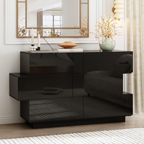 ROMSHINE Black Drawer Dresser for Bedroom, Modern High Gloss Dresser