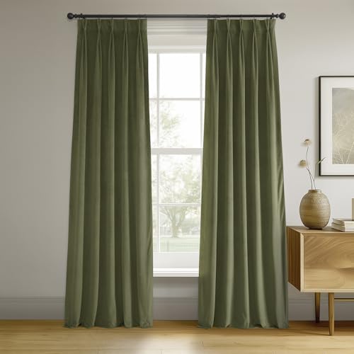 Image of HPD Half Price Drapes Velvet Blackout Curtains /Drapes - 108 Inches Long 1 Panel Blackout Curtain Signature Pleated for Living Room & Bedroom - 25W X 108L, Hunter Green