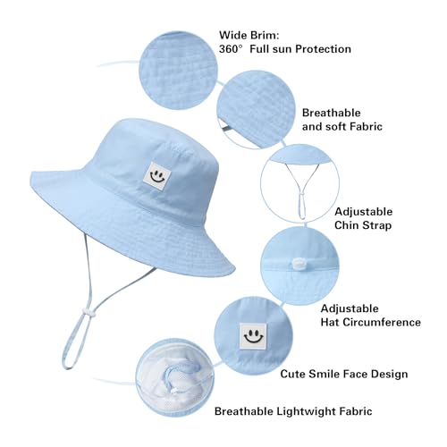 Image of MaxNova Baby Sun Hat Smile Face UPF 50+ Toddler Bucket Hat for Boys Girls 0-7 Years