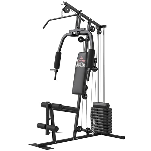 HOMCOM Station de Musculation Fitness Machine de Musculation avec 9 Blocs de Poids de 5 kg, 45kg au Total, entraînement Complet - 200 x 135 x 103 cm