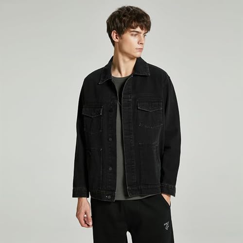 Image of Denim Jacket Men Vintage Autumn and Winter Tops Mens Denim Trucker Jacket