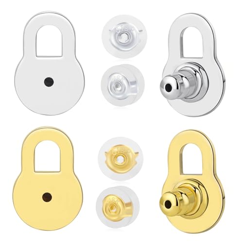 Earring Backings AKRUWELRY Locking Earring Lifters Backs for Droopy Ears 4PCS Arch-Shape Back Replacements Plus 4PCS Silicone Earring Backs for Studs Large Backs for Heavy Earrings