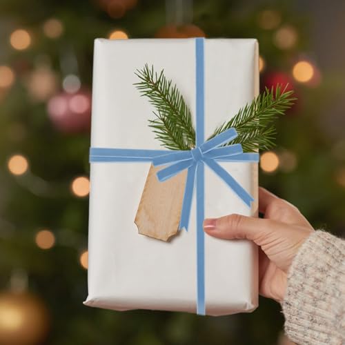 Image of Tsorode 25 Yards Velvet Ribbon for Christmas Tree Gift Wrapping,3 /8 Inch (Blue, 3 /8 inch)