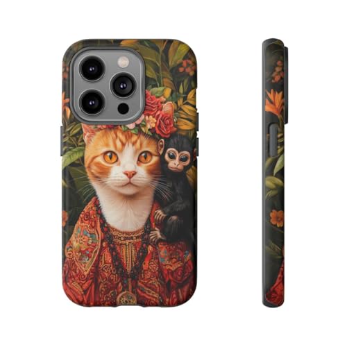 Coque chat roux couronne florale singe iPhone 14 Pro coque rigide mate anti-rayures