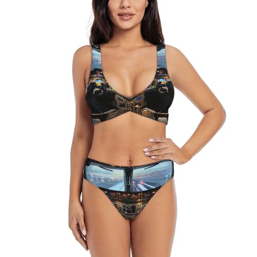 Maillot de bain deux pièces imprimé cockpit d'avion pour bronzer et danser en vacances