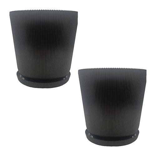 Relaxdays Blumentopf, 2er Set, Pflanztopf mit Untersetzer, Rillen, H x D: 20 x 20 cm, Kräutertopf, Kunststoff, schwarz