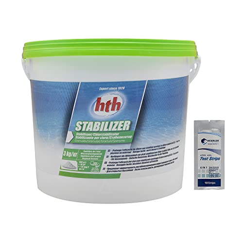 HTH STABILIZER Granulés - 3kg | Stabilisant/Stabilisateur du Chlore + 10 Tests HPS OFFERTS 6 en 1