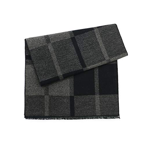 Bufanda de hombre de punto de invierno suave bufanda larga a cuadros gris negro 4