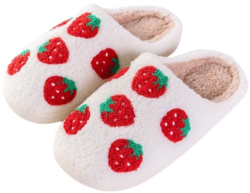 Cute Strawberry Pattern Women's Bedroom Slippers - Warm, Soft, Fuzzy, Non-Slip