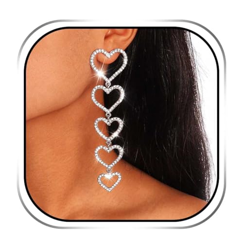 Earent Rhinestone Heart Drop Earrings for Women
