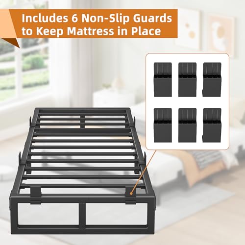 Image of 10 Inch Metal Twin Bed Frames with Stable Steel Support, Noise-Free | Easy Assembly, Underbed Storage, U-Shaped Groove, 6 Mattress Baffles, No Box Spring Needed, Rubber Pads, Squeak Free, Black