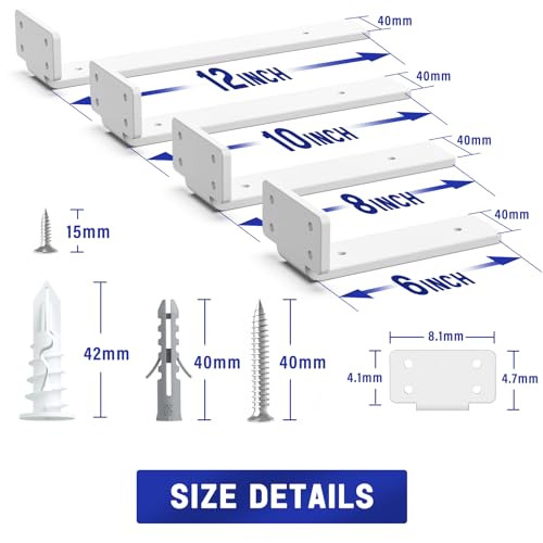 Image of WELDUN 6 Pieces Shelf Brackets Shelf Racks 15cm, Heavy Load L Shelf Angle for Wall Mounting, Load Capacity 75kg, White