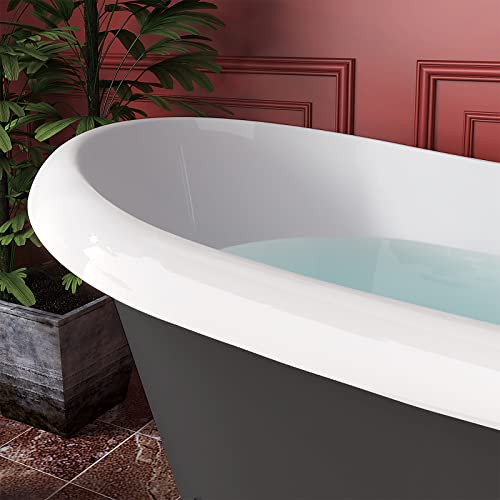 Mokleba 67" Acrylic Freestanding Bathtub, Free Standing Clawfoot Tub, Soaking Tub With Integrated Slotted Overflow, Toe-Tap Chrome Drain, Cupc Certified, 37°Grey #TOP2