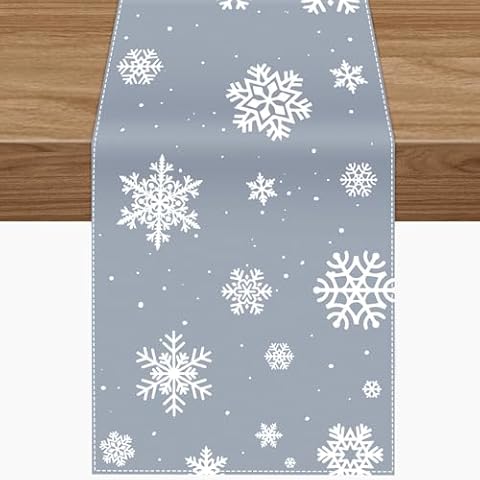 Lemicin Grey Snowflake Christmas Table Runner Cover