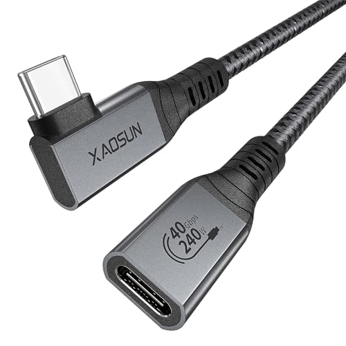 XAOSUN Thunderbolt 4 Verlängerungskabel 0.5M, 40Gpbs/8K@60Hz USB 4 Verlängerungskabel, USB C Stecker auf Buchse Kabel 90 Grad 240W Kompatibel mit SSD eGPU, MacBook Pro