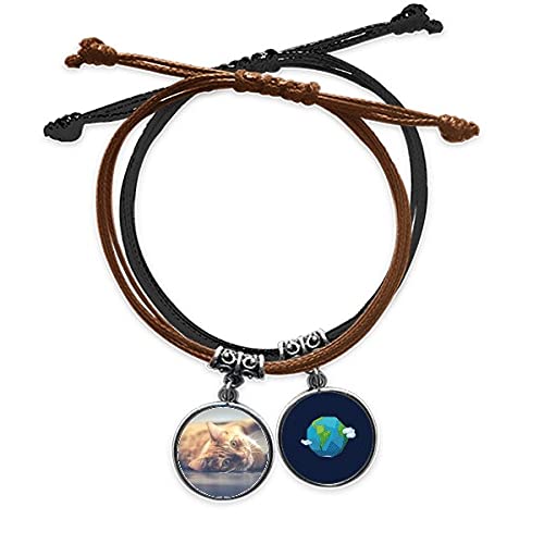 Pulsera de gato amarillo pulsera cuerda mano cadena cuero tierra fotografia para jovenes