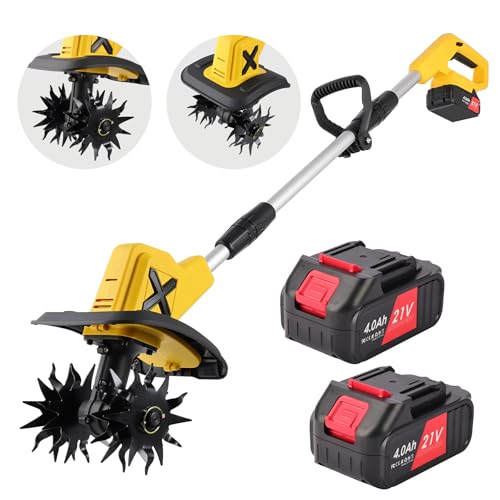 Cordless Electric Tiller, 270RPM High Speed Cordless Tiller, Cultivator with 2*4000mAh /21V Batteries & Charger, 9In Tilling Width and 6.6In Depth Garden Rototiller for Lawn/Gardening/Soil Cultivation