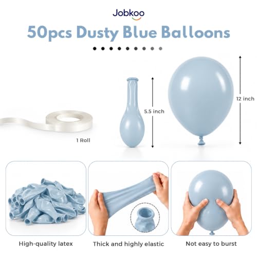 Image of Jobkoo Dusty Blue Balloons 12 Inch, 50 Pcs Pale Aqua Muted Latex Balloon