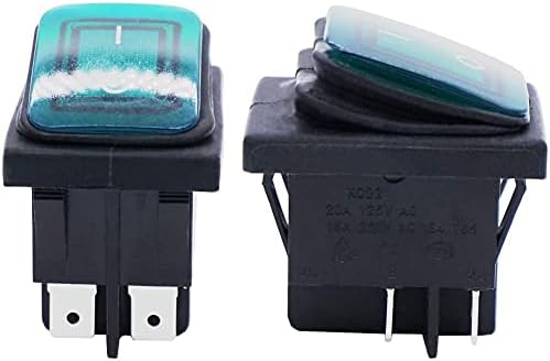 Taiss/2Pcs Waterproof Rocker Toggle Switch 16A 250V 20A 125V 4 Pins 2 Position ON/Off DPST Green LED Light Illuminated KCD2-201N-2-W-G
