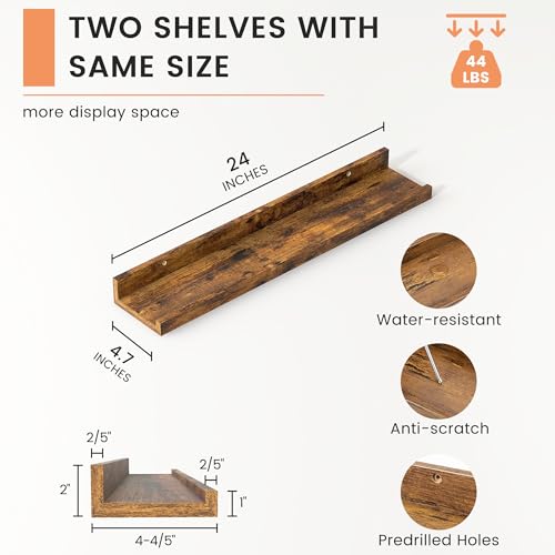 Picture Ledge Shelf, Floating Shelves for Wall, 24" W Set of 2, Brown by FLYJOE - Used condition - Image 3
