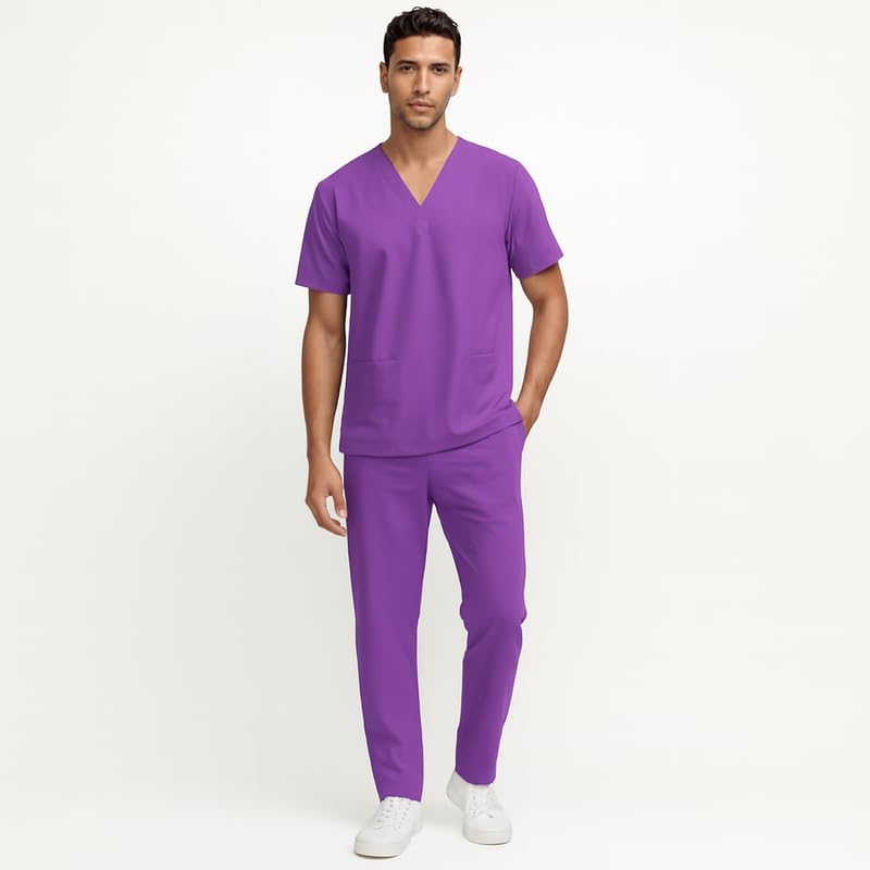 TrendyUniform Customized Scrub Set – Unisex Medical Scrubs with Personalized Name/clinic name Embroidery – Comfortable & Durable Uniform for Healthcare Worker (Purple,XL)