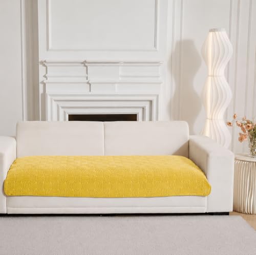 Image of HOMETHREADS Innovative Premium Velvet Sofa Cover Mat with PVC Backing for Non-Slip Comfort (C Yellow, 1 Seater | 70x70cm)